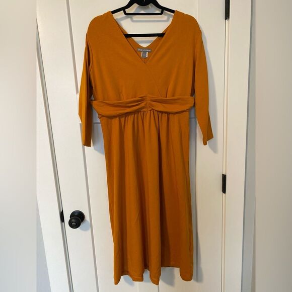 Jessica London NWOT Size 14W Plus Knit‎ Surplice Midi Day Dress Ultra Orange - Picture 3 of 6